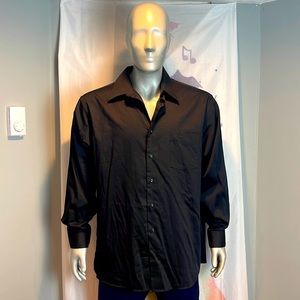 VanHeusen Lux Sateen Cotton Blend Black Dress Shirt size 18 34/35 XXL